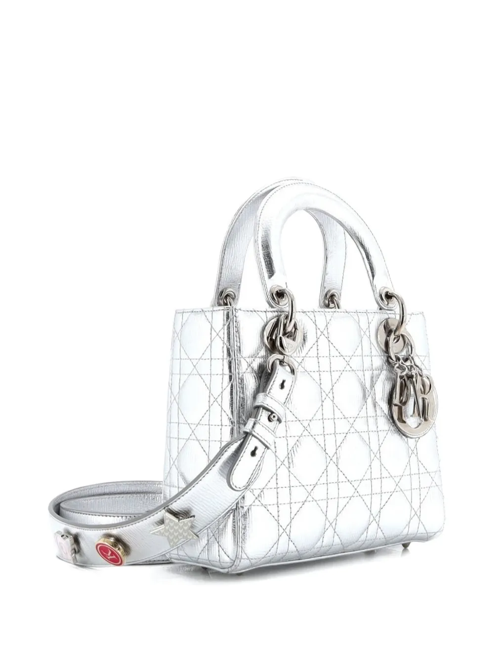 Pre-owned Dior My Lady  Bag Cannage Quilted Leather Satchel In Silver