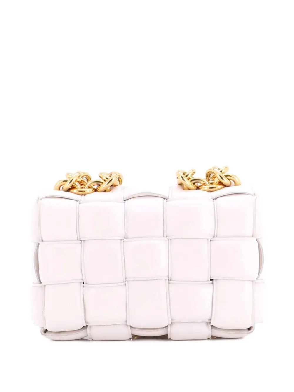 Pre-owned Bottega Veneta Cassette Chain Padded Maxi Intrecciato Leather Crossbody Bag In White