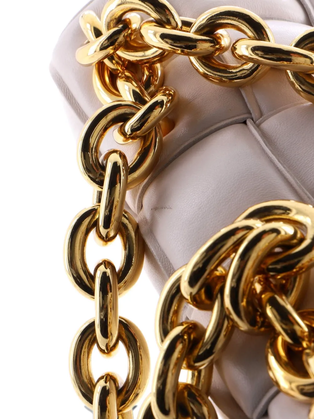 Pre-owned Bottega Veneta Cassette Chain Padded Maxi Intrecciato Leather Crossbody Bag In White