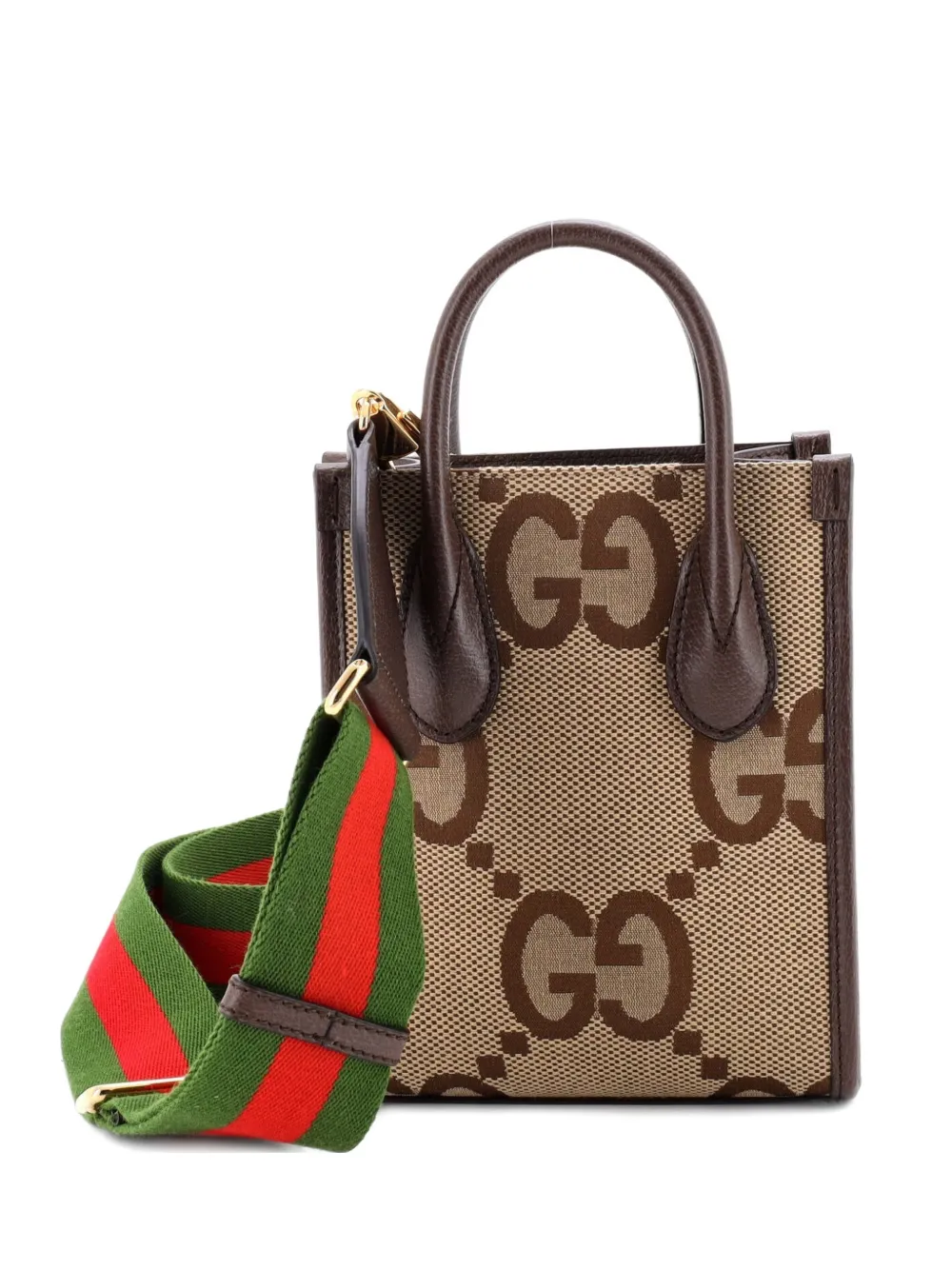 Pre-owned Gucci Vertical Tote Jumbo Gg Canvas Mini Crossbody Bag In Brown