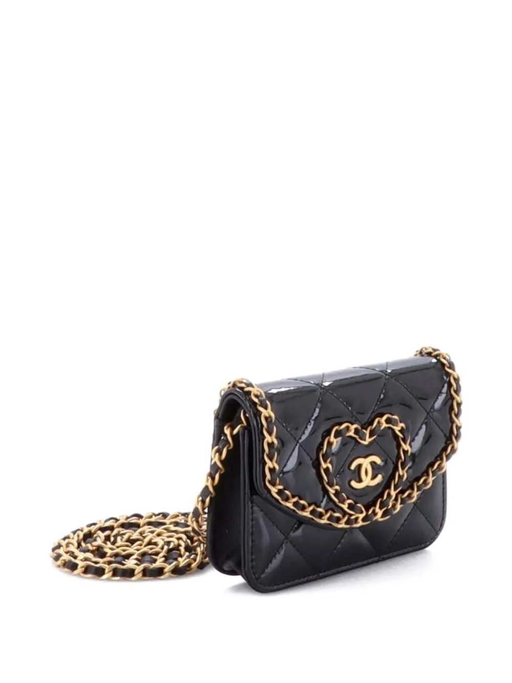 Heart Chain Flap Bag Quilted Patent Mini Crossbody Bag