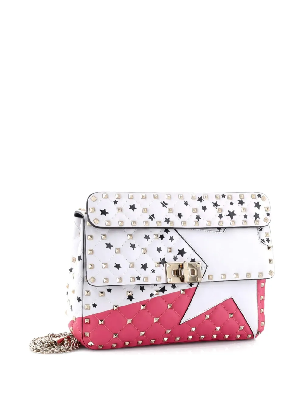  Valentino Garavani Pre-owned Rockstud Spike Flap Bag Quilted Leather Medium Crossbody Bag - Multicolour 