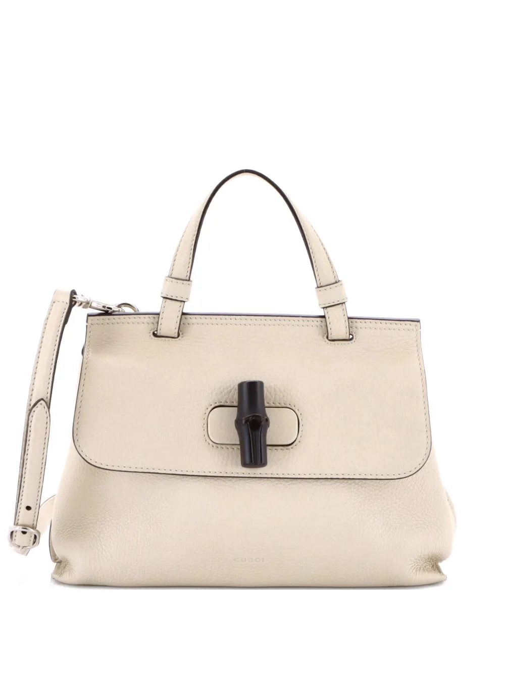 Pre-owned Gucci Bamboo Daily Top Handle Bag Leather Small Satchel In Neutral