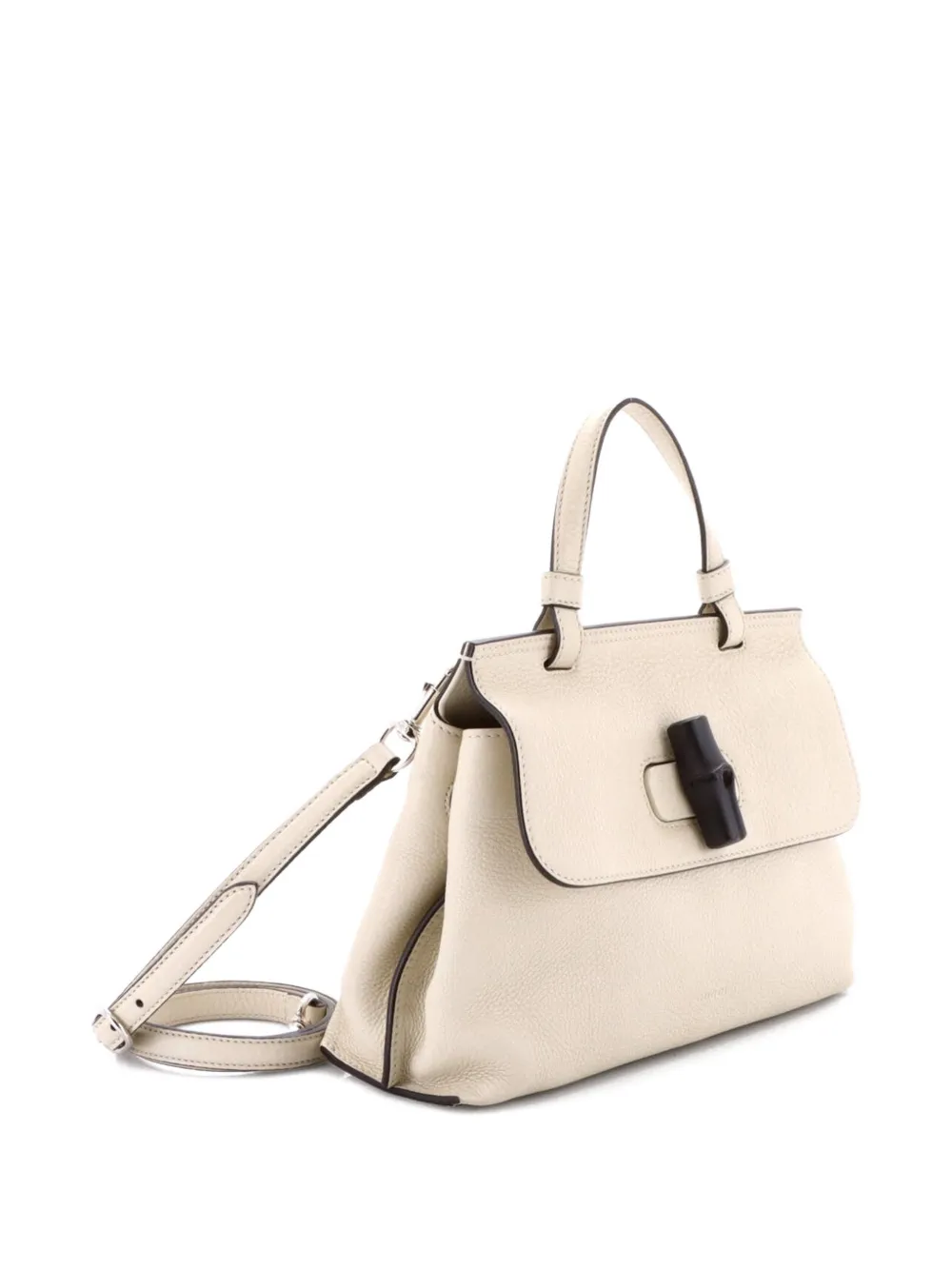 Pre-owned Gucci Bamboo Daily Top Handle Bag Leather Small Satchel In Neutral