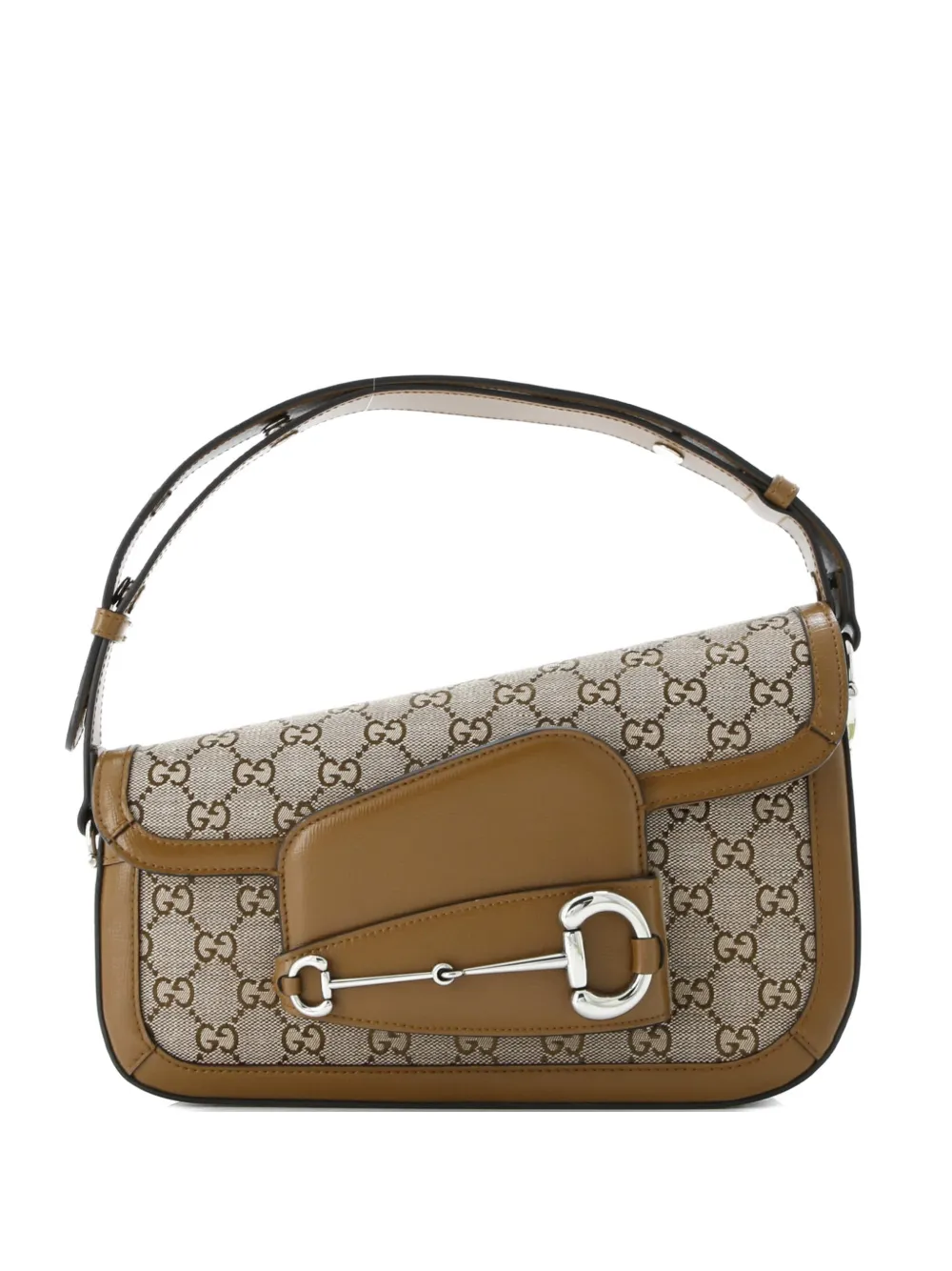 Gucci Pre-Owned Horsebit 1955 Asymmetric GG Canvas with Leather Small shoulder bag - Marrone