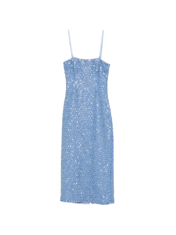simkhai blue dress Women's Montgomery Organza Button-Front Gown - Midnight seam hip pockets Simkhai Vanessa Embellished Midi Dress