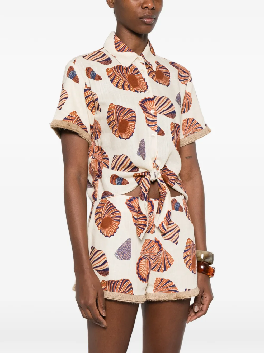  Simon Miller Shell-print Fringed Shirt - Neutrals 