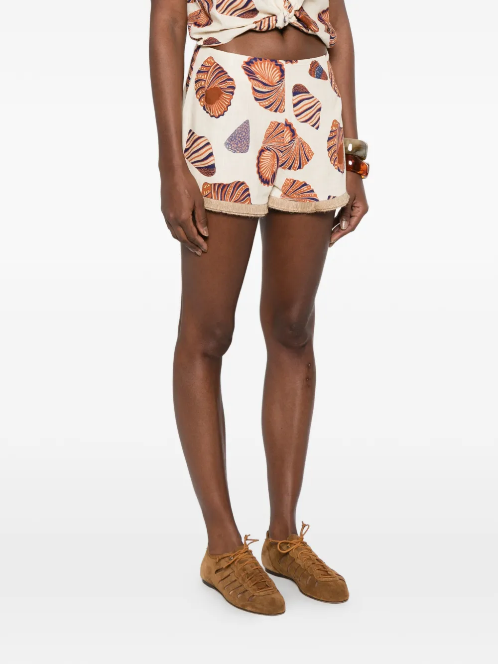  Simon Miller Shell-print Fringe Shorts - Neutrals 