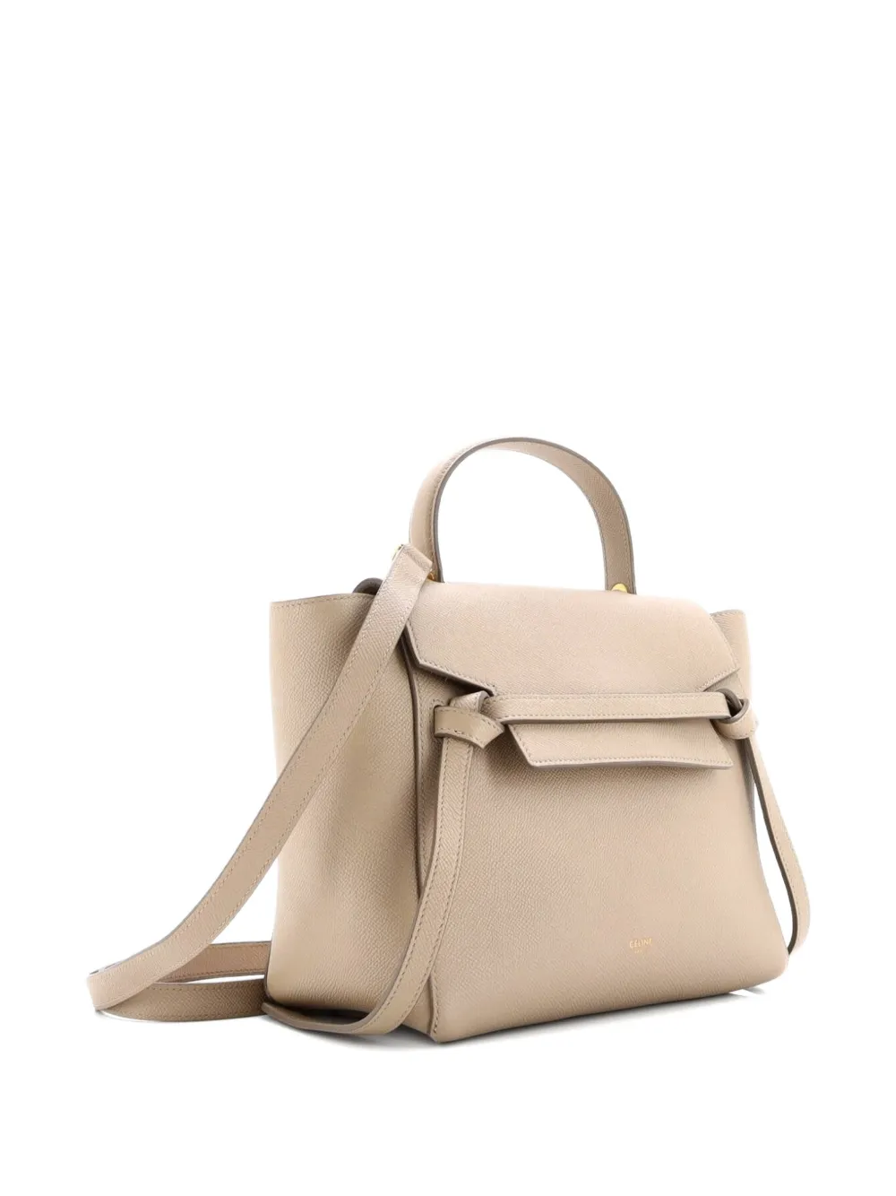 Pre-owned Celine Belt Bag Textured Leather Micro Satchel In Neutral