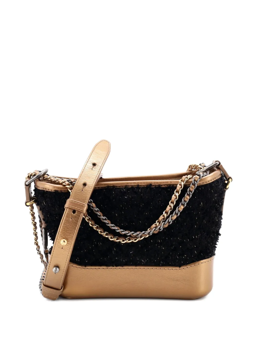 CHANEL Pre-Owned Gabrielle Quilted Tweed and Calfskin Small hobo bag - Nero