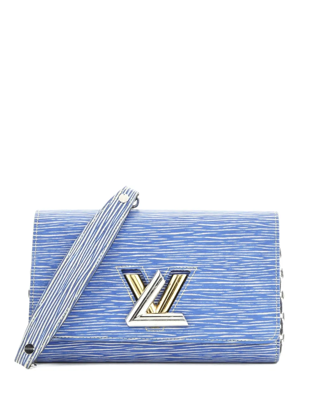 Pre-owned Louis Vuitton Twist Chain Wallet Epi Leather Crossbody Bag In Blue