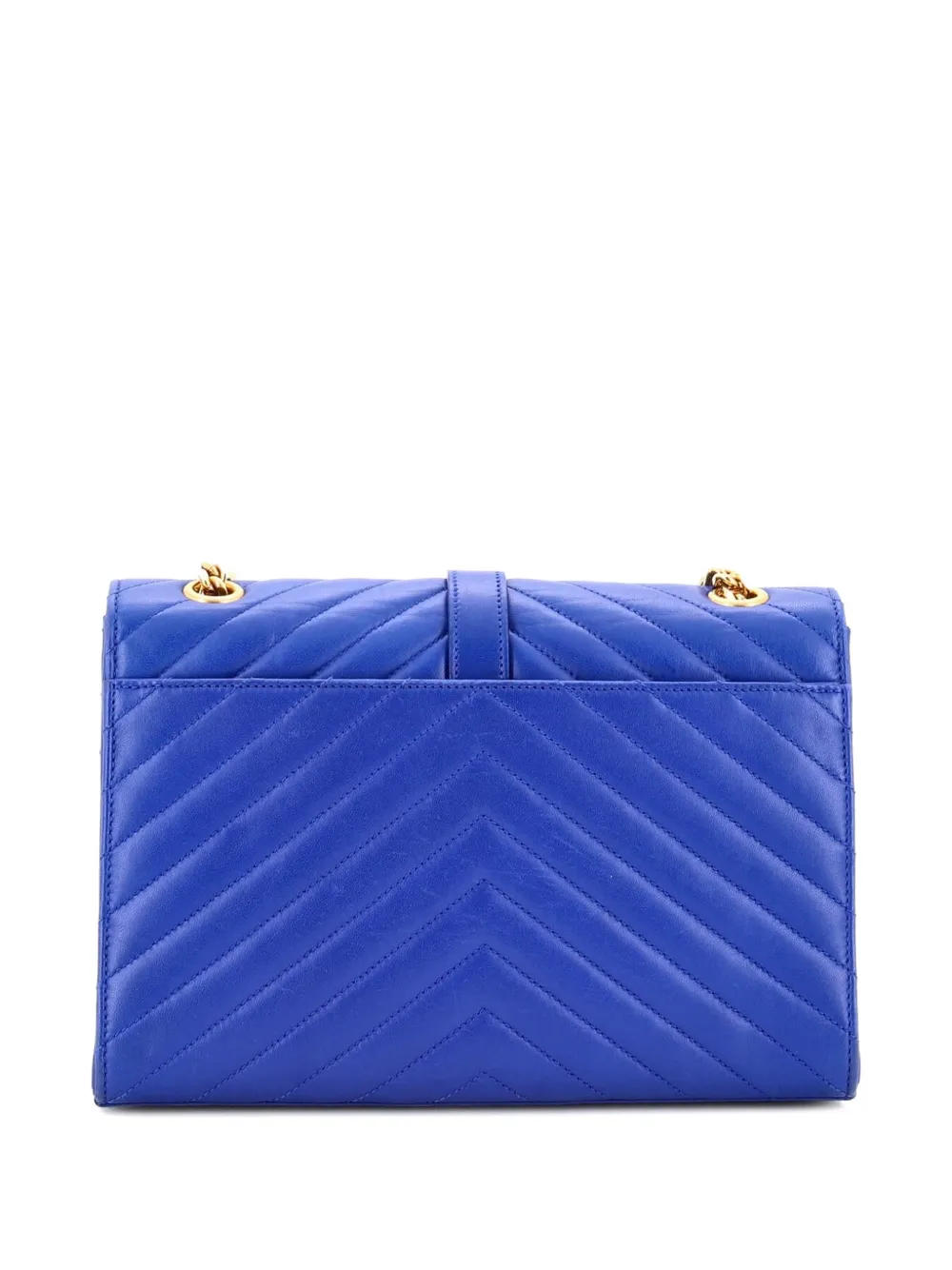 SAINT LAURENT Pre-owned Classic Monogram Envelope Satchel Matelasse Chevron Leather Medium Shoulder Bag In Blue