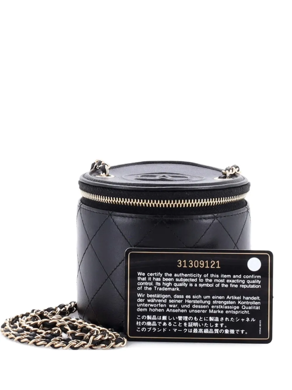 Pre-owned Chanel Cc Round Vanity Case With Chain Quilted Lambskin Mini Clutch Bag In Black