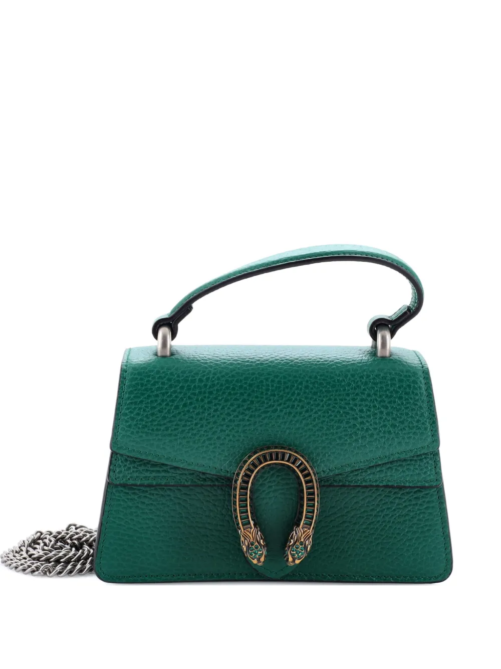 Pre-owned Gucci Dionysus Top Handle Bag Leather With Crystals Mini Satchel In Green