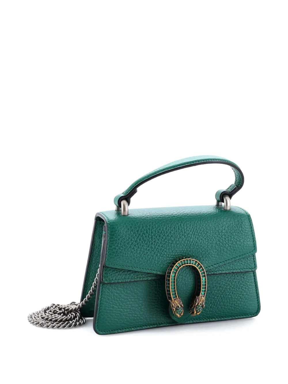 GUCCI Pre-owned Dionysus Top Handle Bag Leather With Crystals Mini Satchel In Green