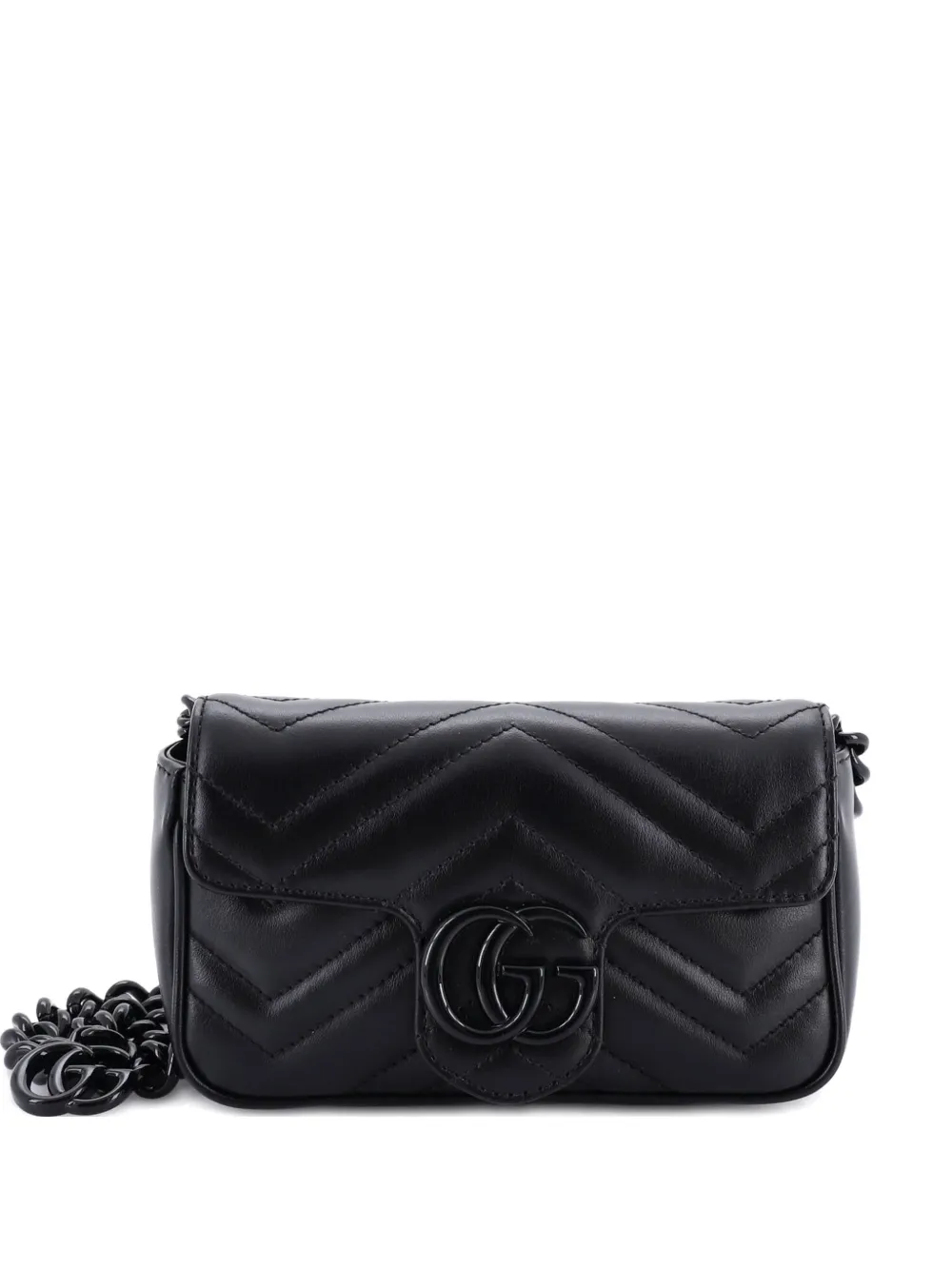 Pre-owned Gucci Gg Marmont Flap Matelasse Leather Belt Bag In Black