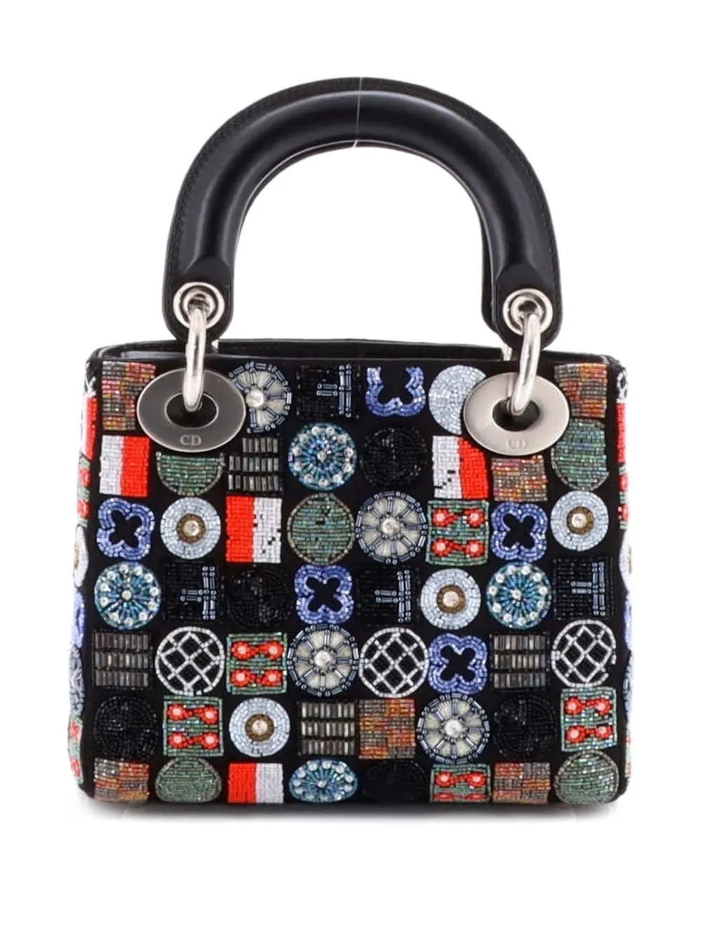 Pre-owned Dior Lady  Bag Embellished Satin Mini Satchel In Black