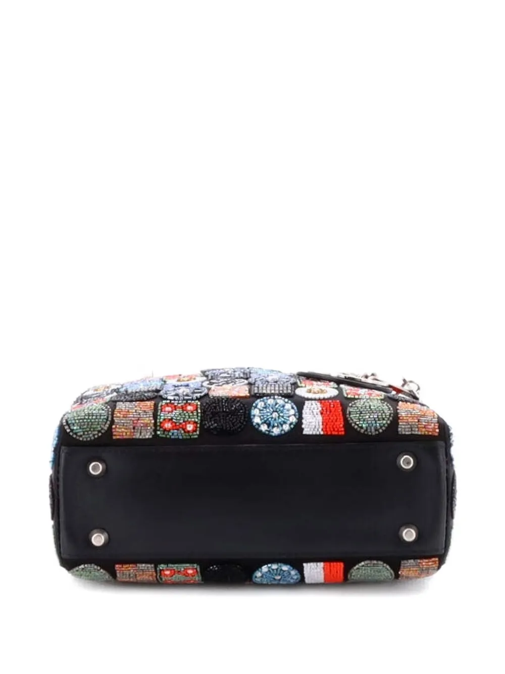 Pre-owned Dior Lady  Bag Embellished Satin Mini Satchel In Black