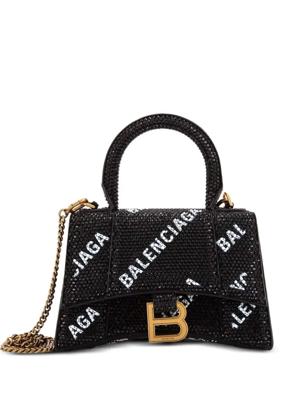 Balenciaga Pre-Owned Hourglass Top Handle Bag Suede and Allover Logo Crystals XS satchel - Nero
