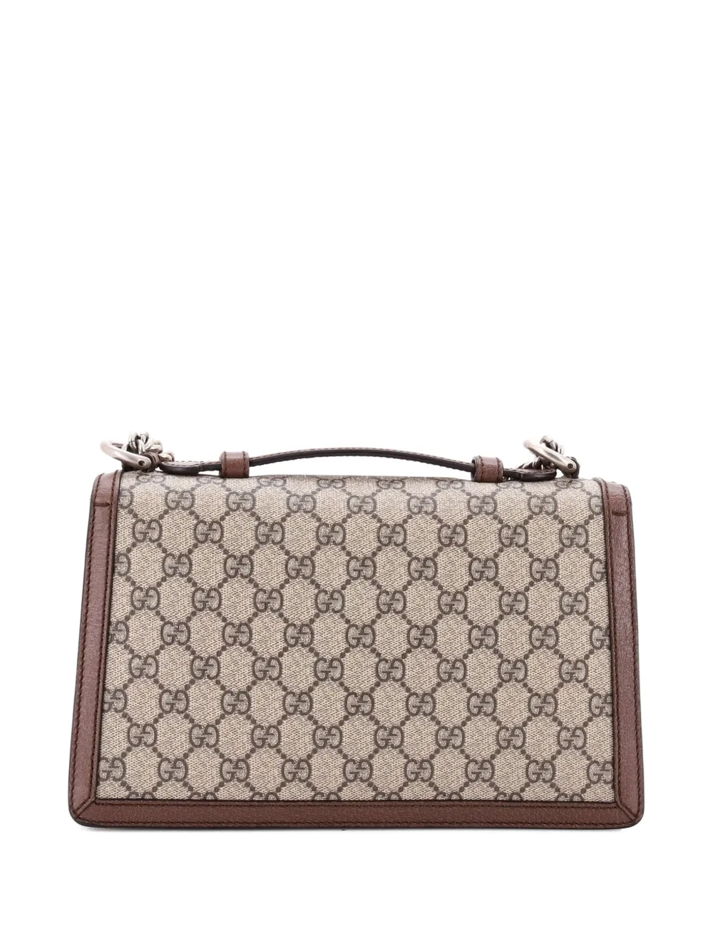 Pre-owned Gucci Dionysus Top Handle Chain Bag Gg Coated Canvas Small Satchel In Brown