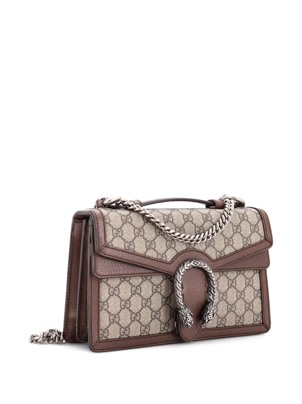 Pre-owned Gucci Dionysus Top Handle Chain Bag Gg Coated Canvas Small Satchel In Brown