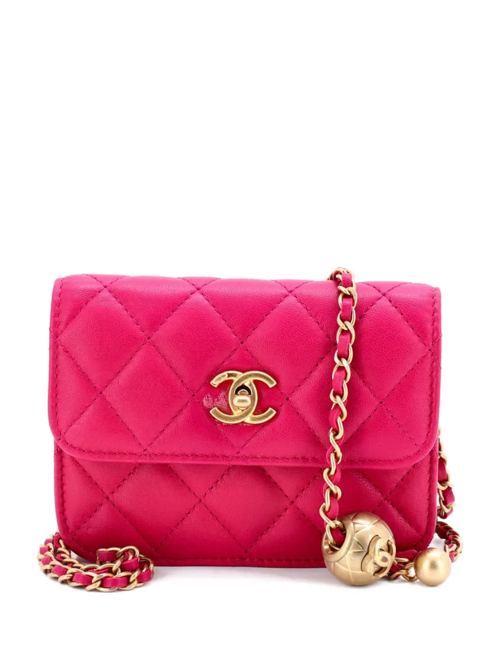 Pre-owned Chanel Pearl Crush Flap Clutch With Chain Quilted Lambskin Mini Crossbody Bag In Pink