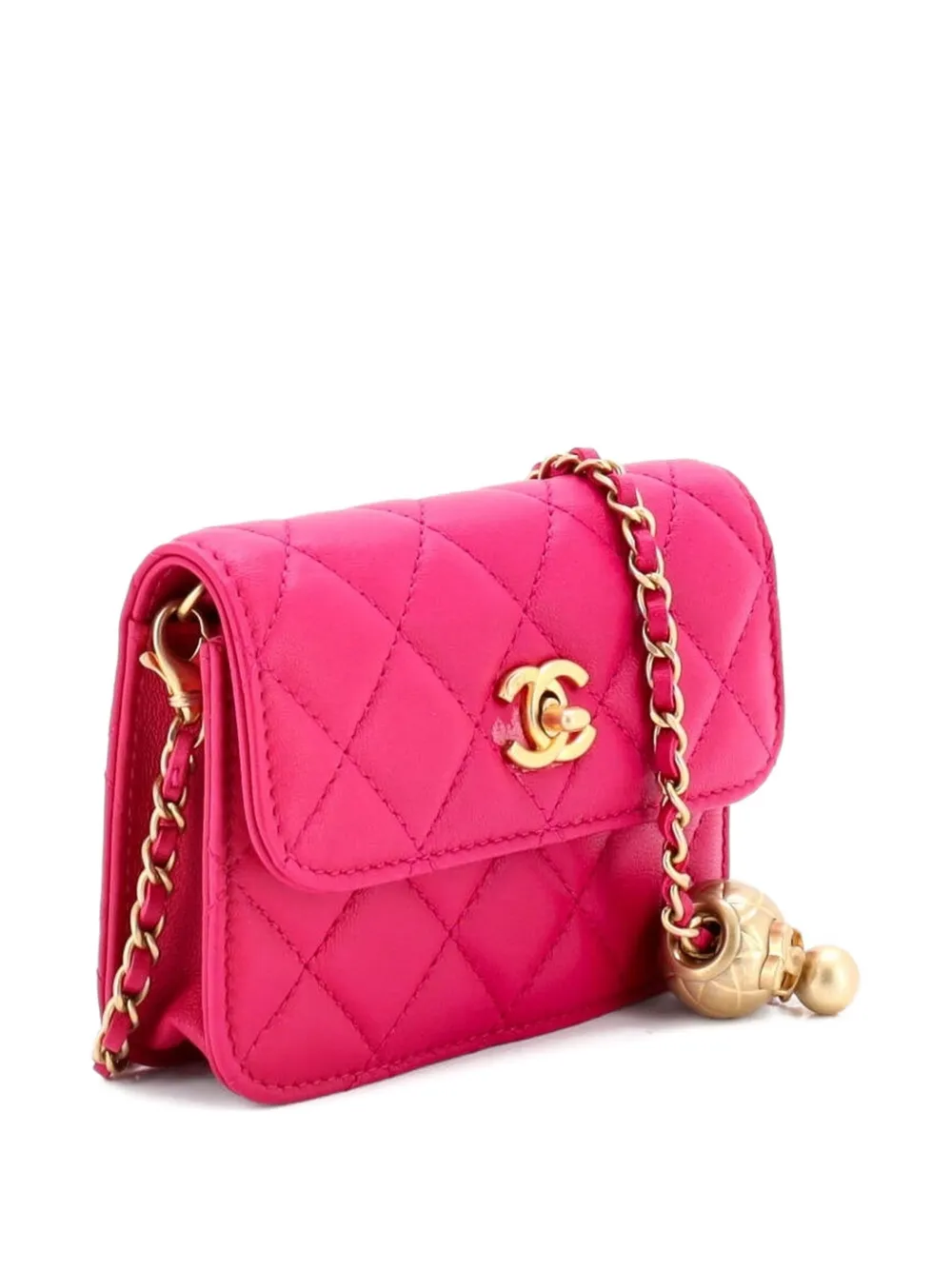 CHANEL Pre-owned Pearl Crush Flap Clutch With Chain Quilted Lambskin Mini Crossbody Bag In Pink