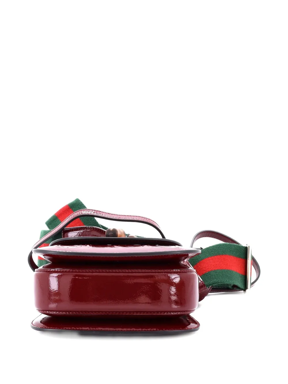 GUCCI Pre-owned Bamboo 1947 Logo Top Handle Bag Embossed Patent Mini Satchel In Red