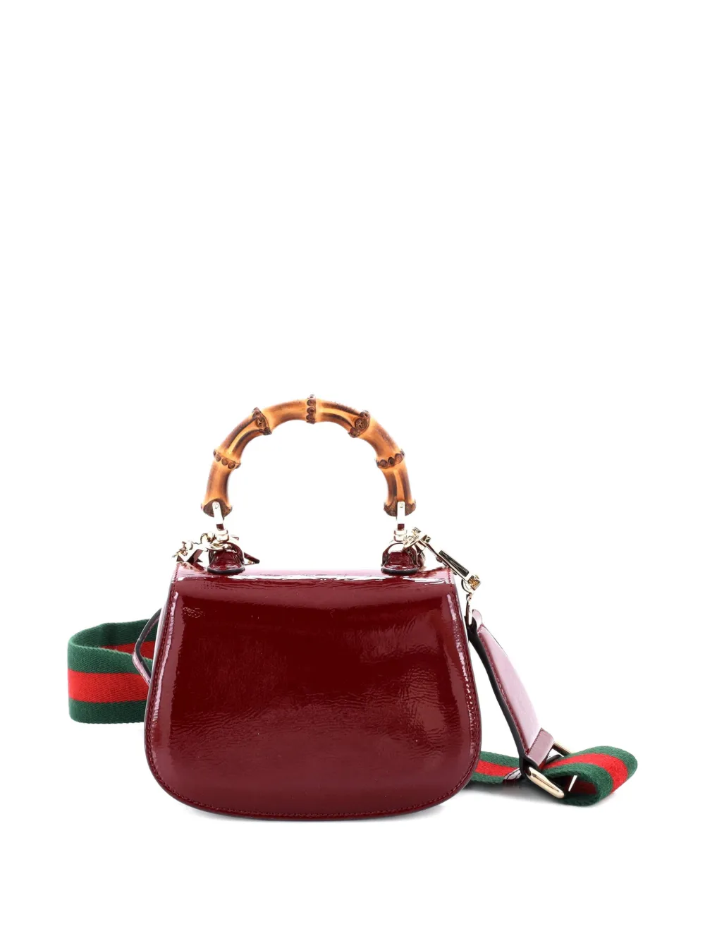 GUCCI Pre-owned Bamboo 1947 Logo Top Handle Bag Embossed Patent Mini Satchel In Red