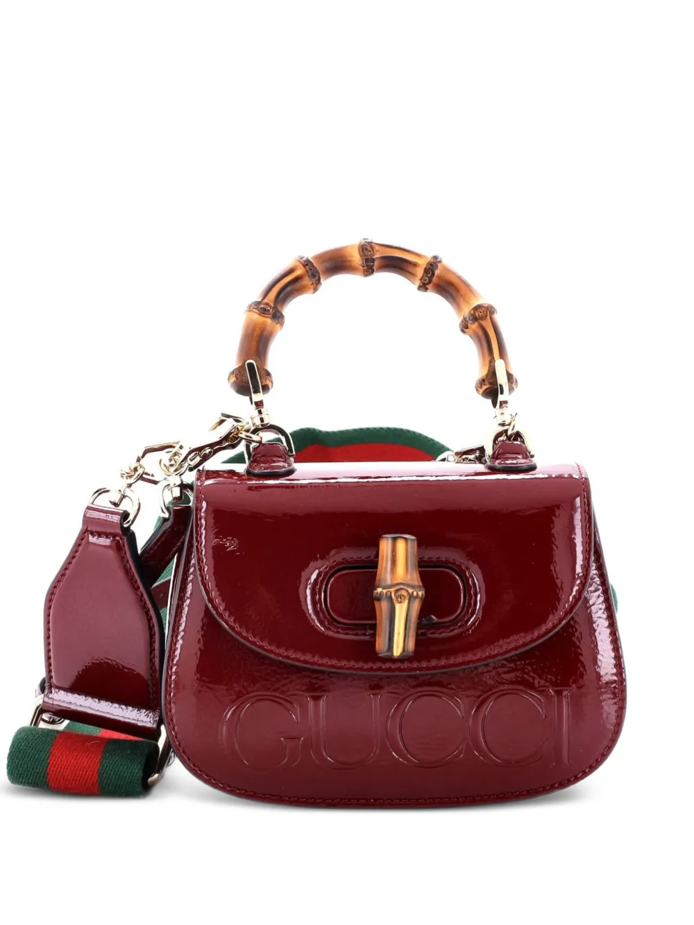 Gucci Pre-Owned Bamboo 1947 Logo Top Handle Bag Embossed Patent Mini satchel - Rosso