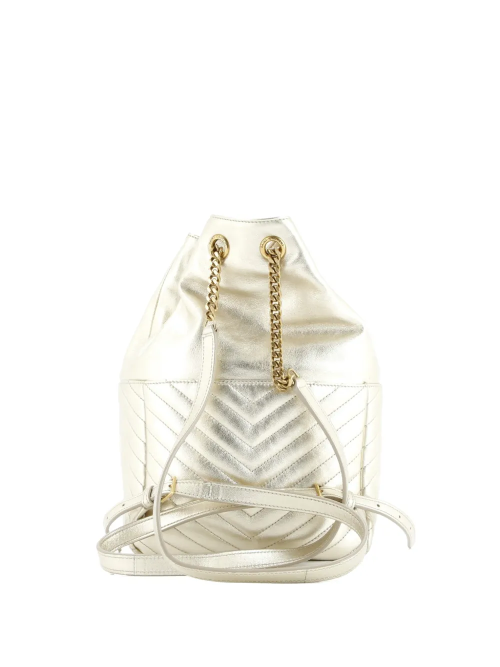 Pre-owned Saint Laurent Joe Matelasse Chevron Leather Backpack In Gold