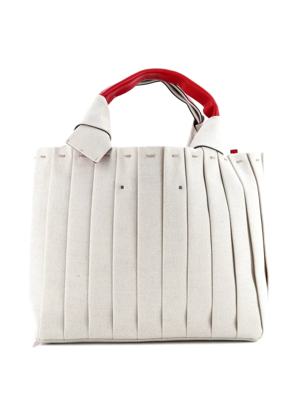 VALENTINO GARAVANI Pre-owned Atelier 05 Pleated Canvas Medium Tote Bag In Red