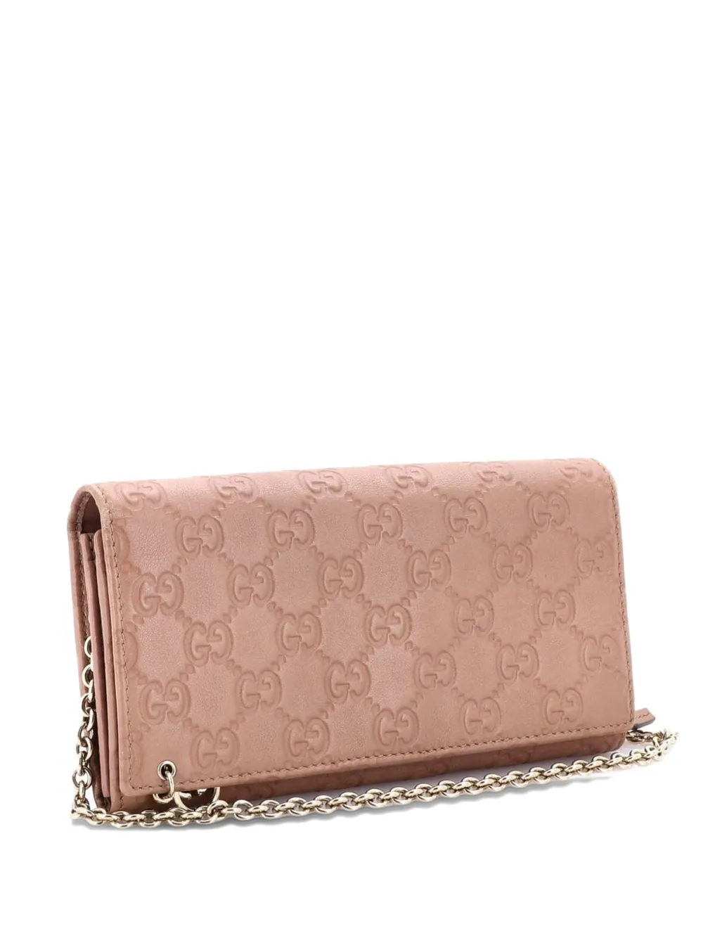 Pre-owned Gucci Signature Wallet On Chain Ssima Leather Clutch Bag In Brown