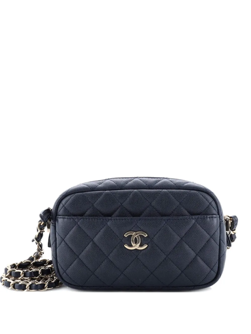 Pre-owned Chanel Camera Case Bag Quilted Caviar Mini Crossbody Bag In Blue