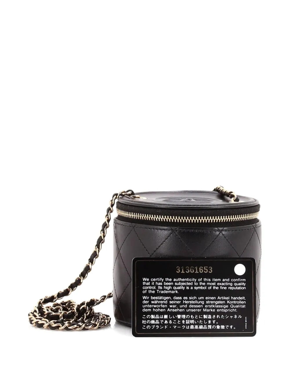 CHANEL Pre-owned Cc Round Vanity Case With Chain Quilted Lambskin Mini Clutch Bag In Black