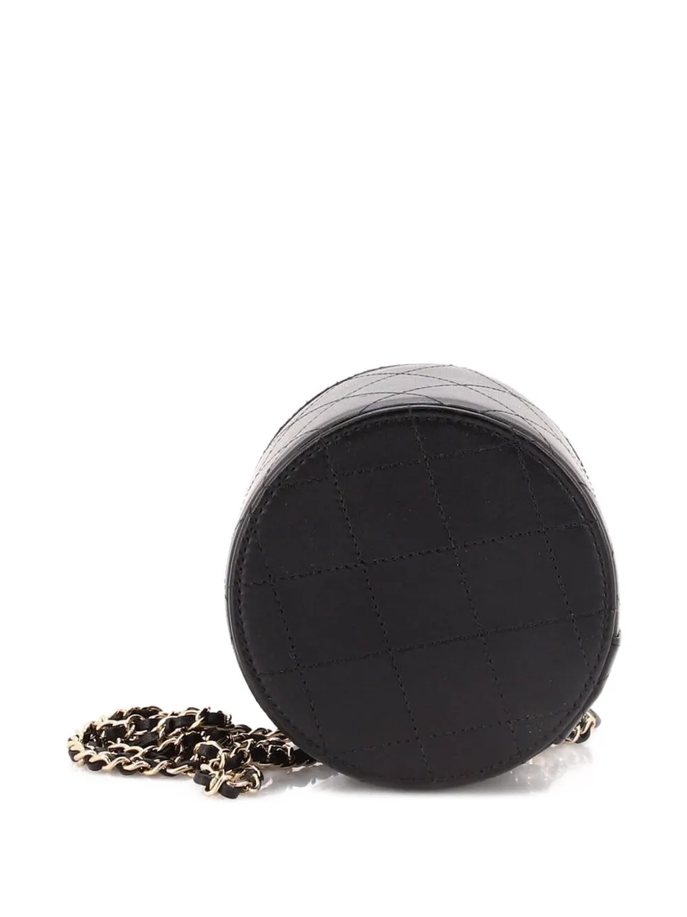 CHANEL Pre-owned Cc Round Vanity Case With Chain Quilted Lambskin Mini Clutch Bag In Black