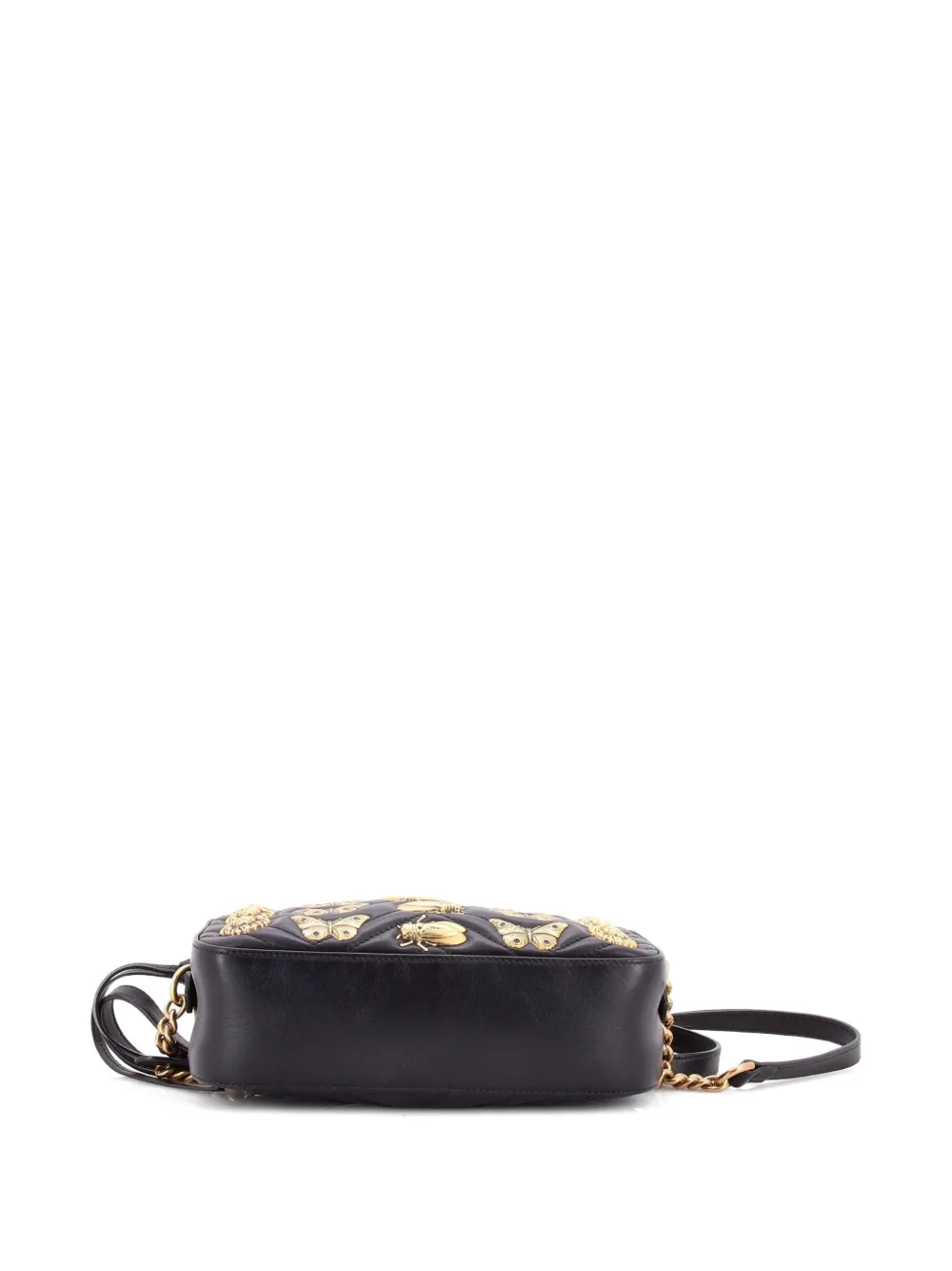 Pre-owned Gucci Gg Marmont Shoulder Bag Embellished Matelasse Leather Small Crossbody Bag In Black