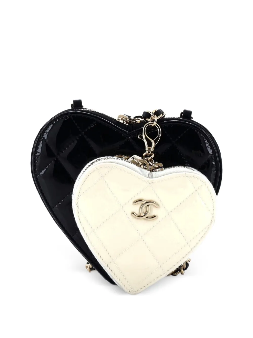 CHANEL Pre-Owned Double Heart Clutch with Chain Quilted Patent crossbody bag - Nero