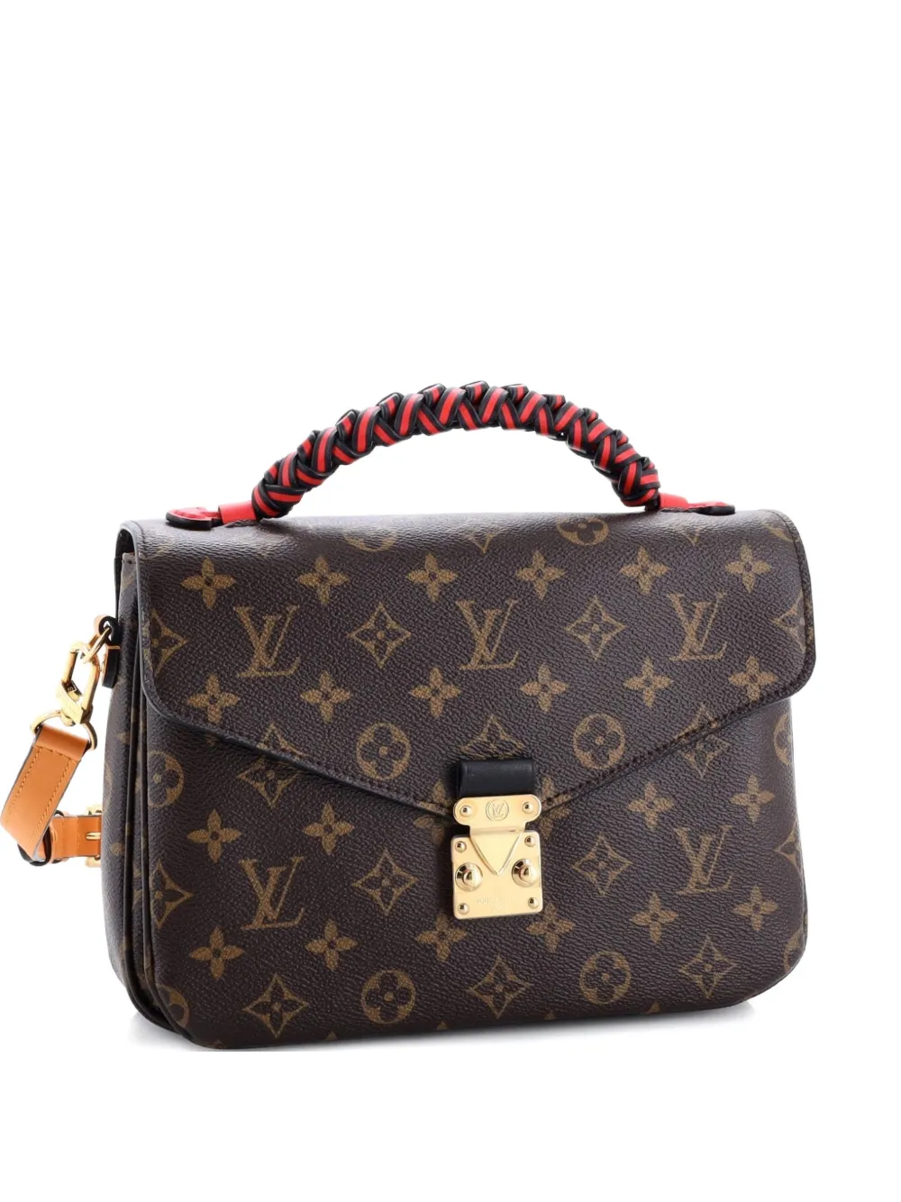 Pre-owned Louis Vuitton Braided Handle Pochette Metis Monogram Canvas With Leather Satchel In Brown