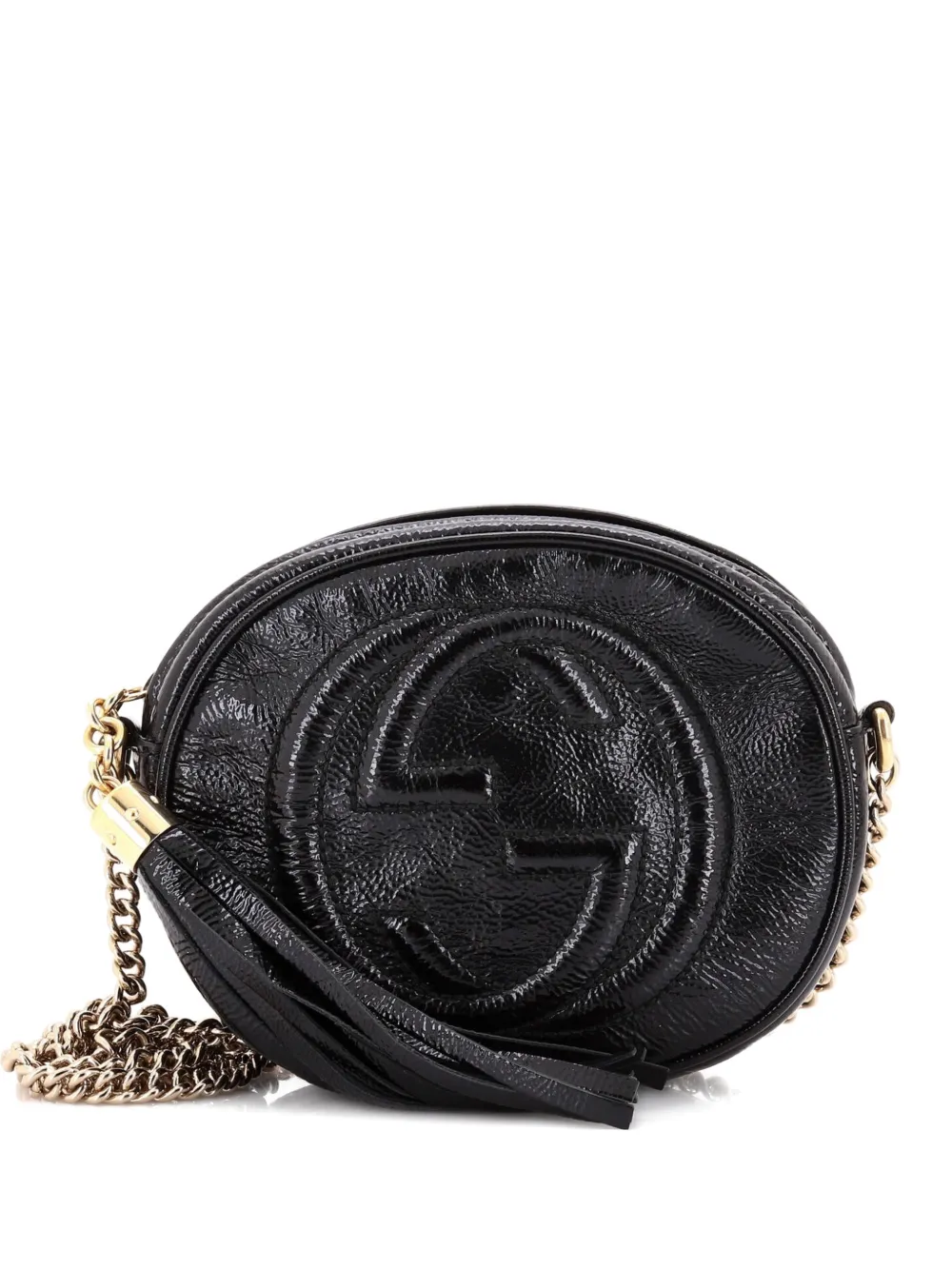 Pre-owned Gucci Soho Chain Bag Patent Mini Crossbody Bag In Black