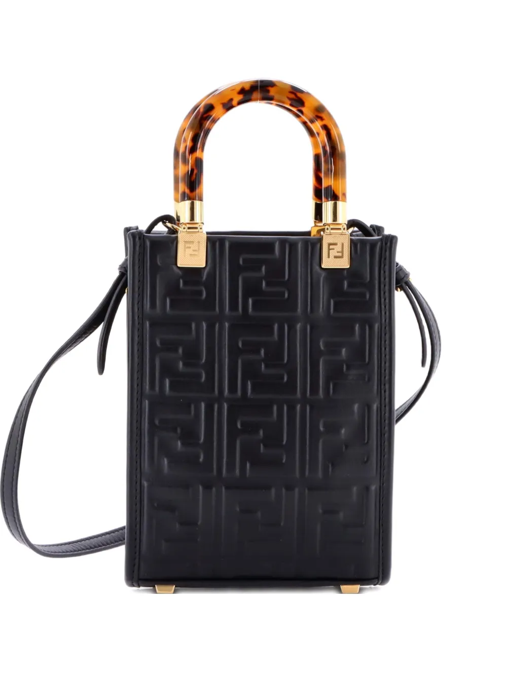 Fendi Pre-Owned Sunshine Shopper Zucca Embossed Leather Mini tote bag - Nero