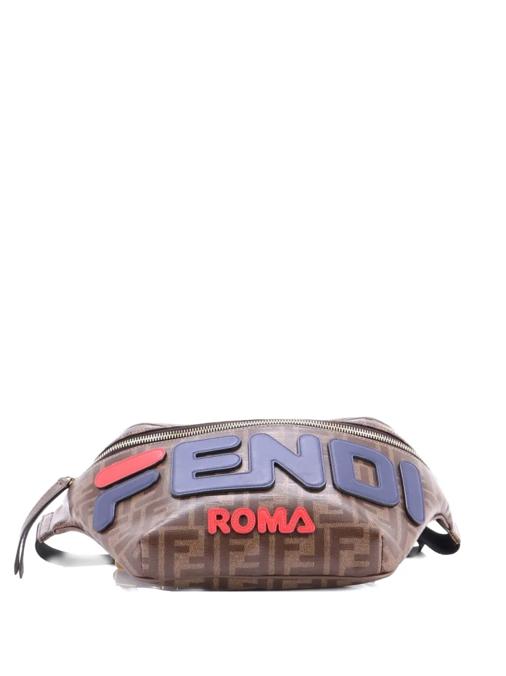 Pre-owned Fendi Mania Logo Waist Bag Zucca Coated Canvas Belt Bag In Brown