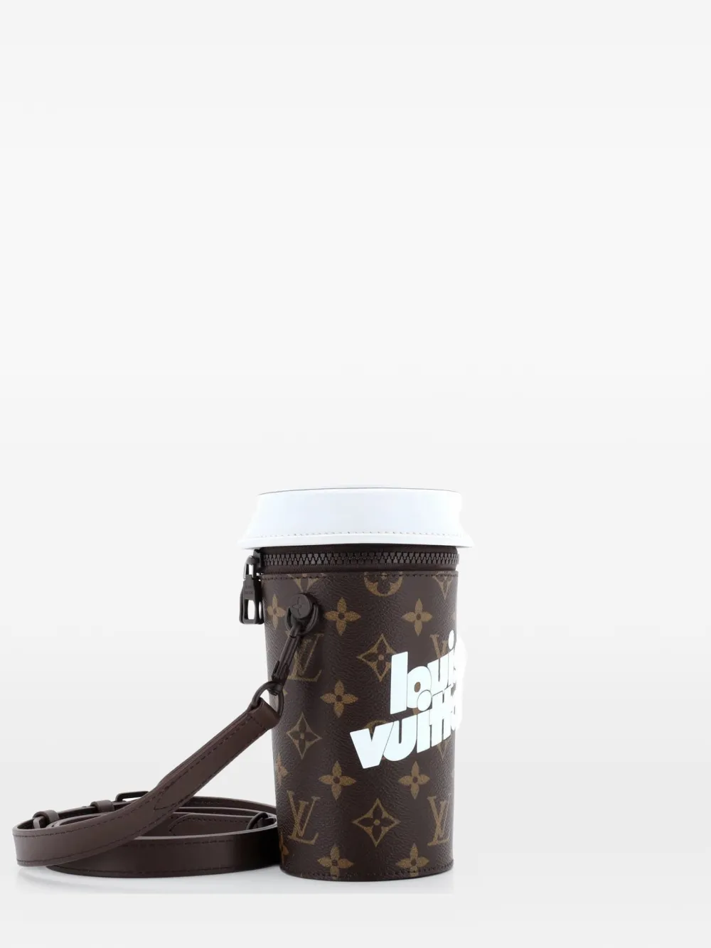 Pre-owned Louis Vuitton Coffee Cup Convertible Pouch Everyday Signature Vintage Monogram Canvas Crossbody Bag In Brown