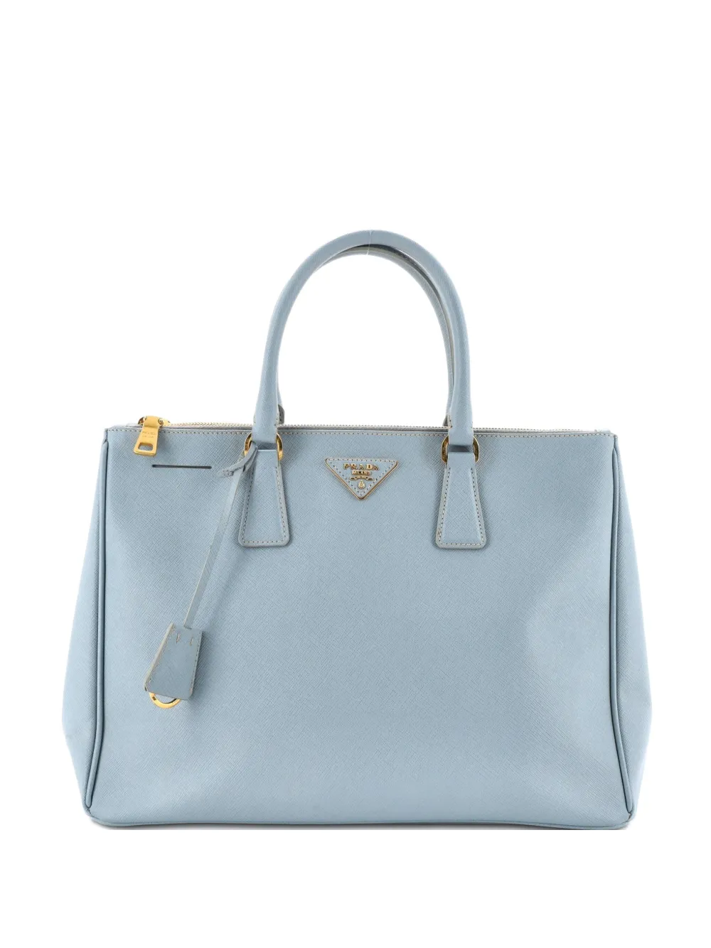 Pre-owned Prada Double Zip Lux Saffiano Leather Large Tote Bag In Blue