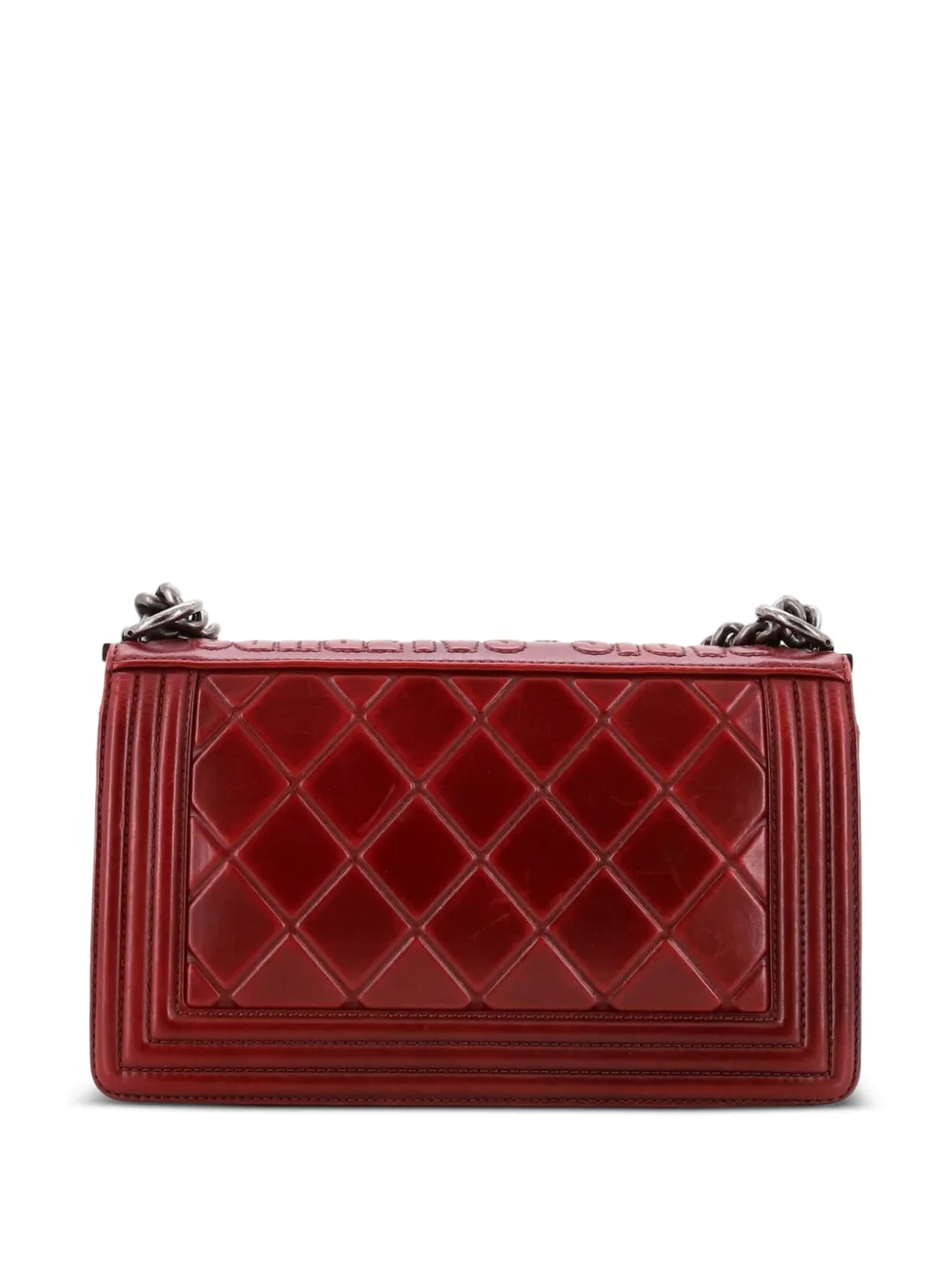 Pre-owned Chanel Paris-salzburg Boy Flap Bag Embossed Calfskin Old Medium Shoulder Bag In Red