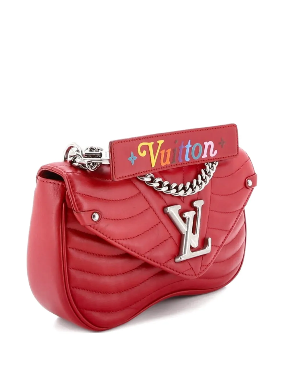 Pre-owned Louis Vuitton New Wave Chain Bag Quilted Leather Mm Crossbody Bag In Red