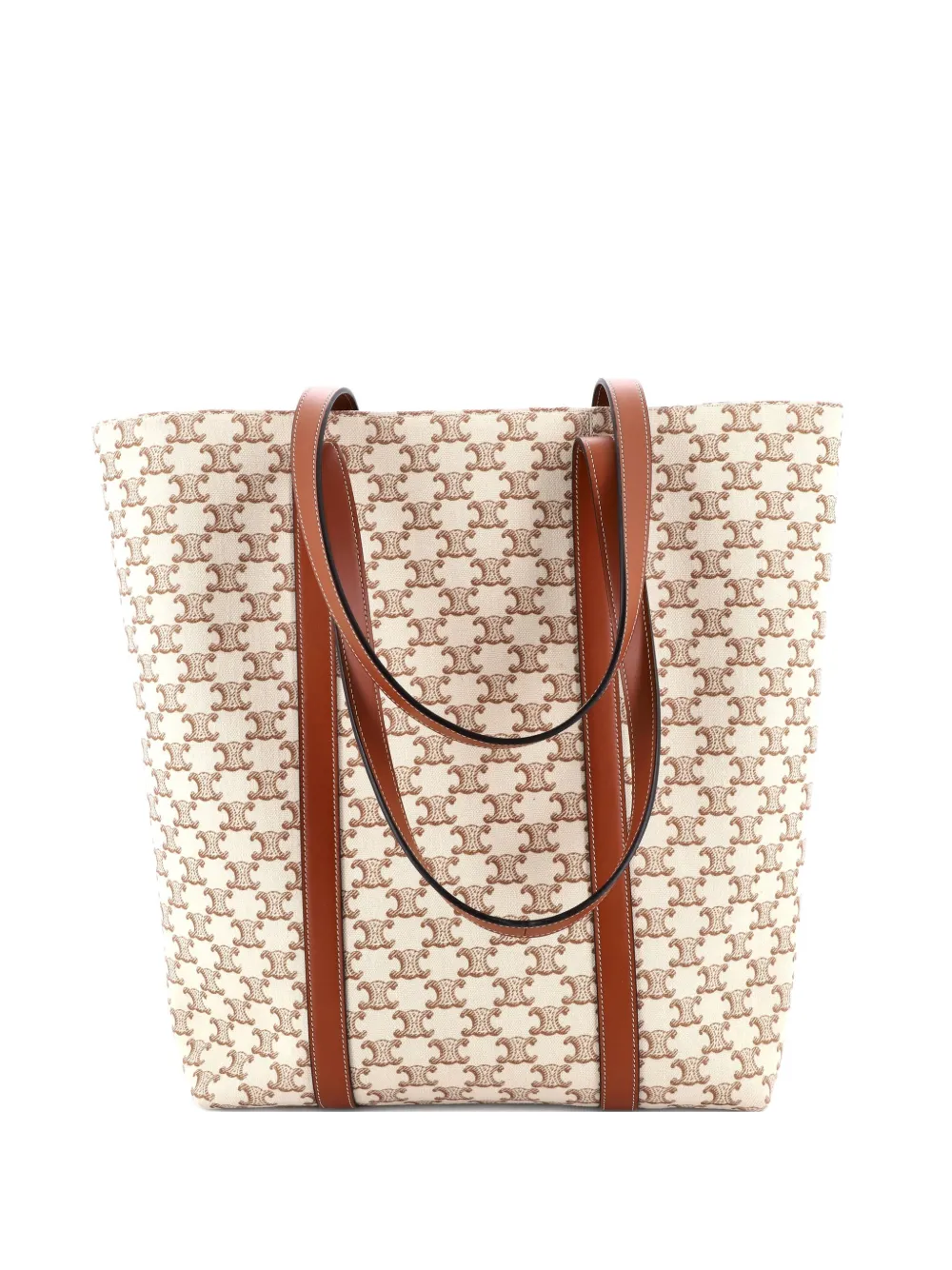 Pre-owned Celine Museum Shopper Tote Triomphe Canvas Tall Shoulder Bag In Brown