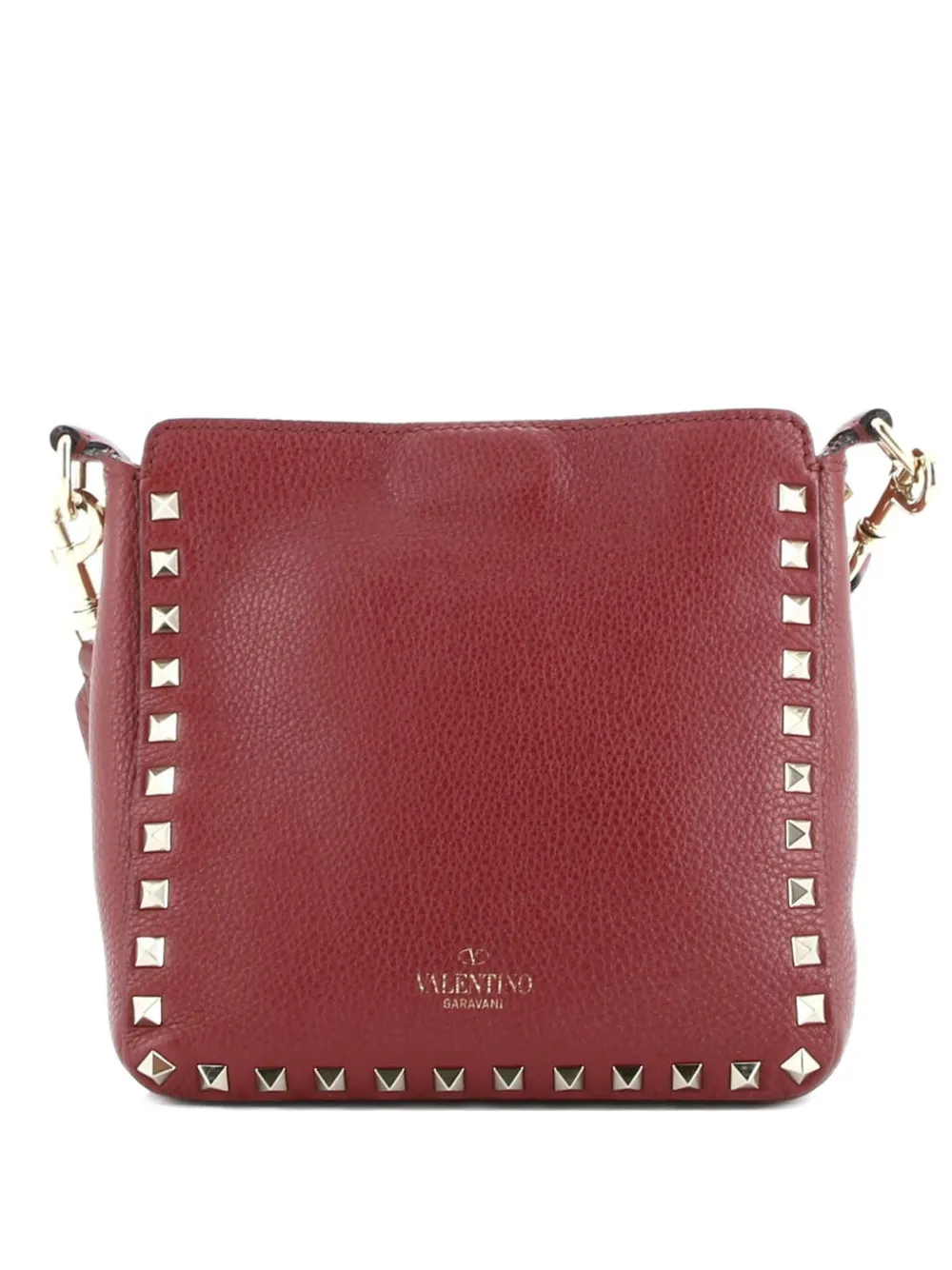 Pre-owned Valentino Garavani Rockstud Flip Lock Messenger Bag Leather Mini Crossbody Bag In Red