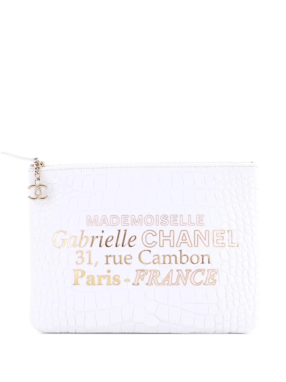 CHANEL Pre-Owned Signature O Case Pouch Printed Crocodile Embossed Calfskin Medium clutch bag - Bianco