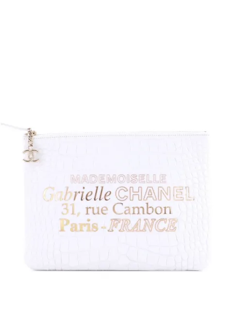 CHANEL Pre-Owned Signature O Case Pouch Printed Crocodile Embossed Calfskin Medium clutch bag